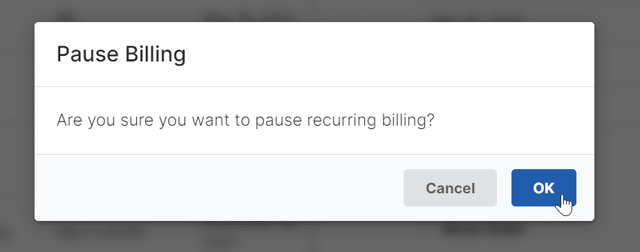 A pause prompt in demonstrating how to pause recurring invoices in Docket